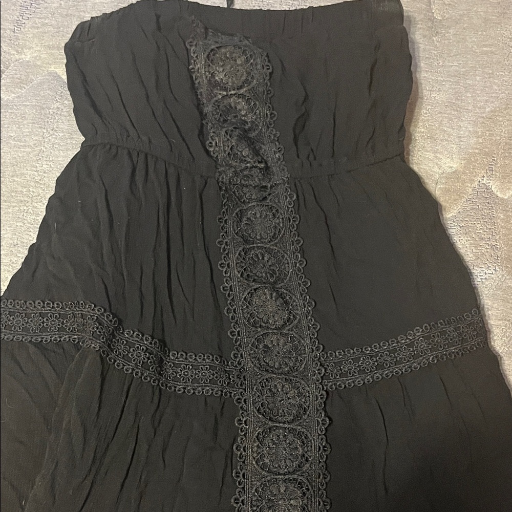 Justify Black Strapless Dress with Lace Accents